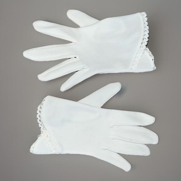 Vintage Accessories - VTG Dress Gloves Little Girl - Stretch - White Lace edging - Ages 3-4